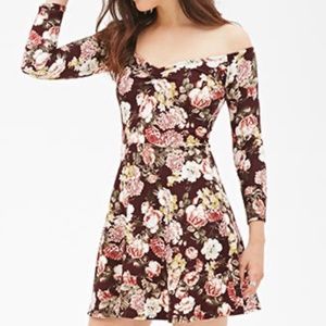 Forever 21 Floral 3/4 Sleeve, Off-Shoulder Dress